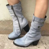 Mid-rise chunky with casual denim booties