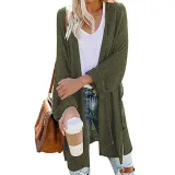 Casual Side Slit Soft Long Sleeve Midi Sweater Cardigan