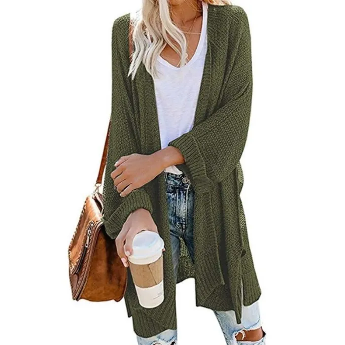 Casual Side Slit Soft Long Sleeve Midi Sweater Cardigan