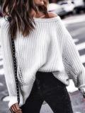 Casual Single Off Shoulder Collar Solid Color Cutout Sweater