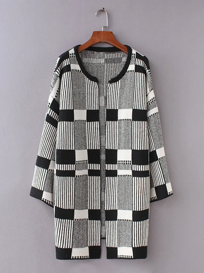 Knitted Casual Paneled Geometric 2018 Women's Warmest Cardigans