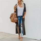 New solid color button big pocket casual long style cardigan coat