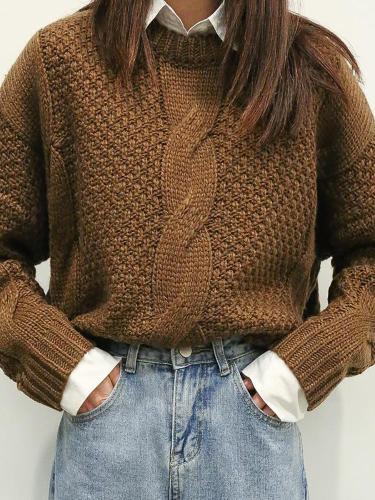 Casual Round Neck Pure Color Sweater