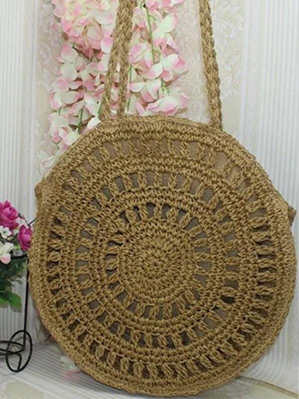 Women's Zipper Cotton Rope Crochet Crossbody Bag Handbag