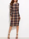 Round Collar Lattice Long Sleeve Package Hip Bodycon Dress