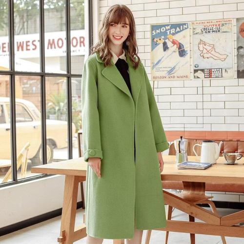 Women's Long Coat Elegant Solid Color Turn Down Collar Wool Overcoats