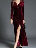 Elegant Split Velvet Evening Dress