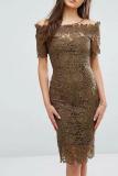 Fashion Boat Neck Lace Splicing Off-Shoulder Bodycon Dresses