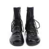 Big Size Pure Color Lace Up Ankle Leather Comfortable Zipper Boots