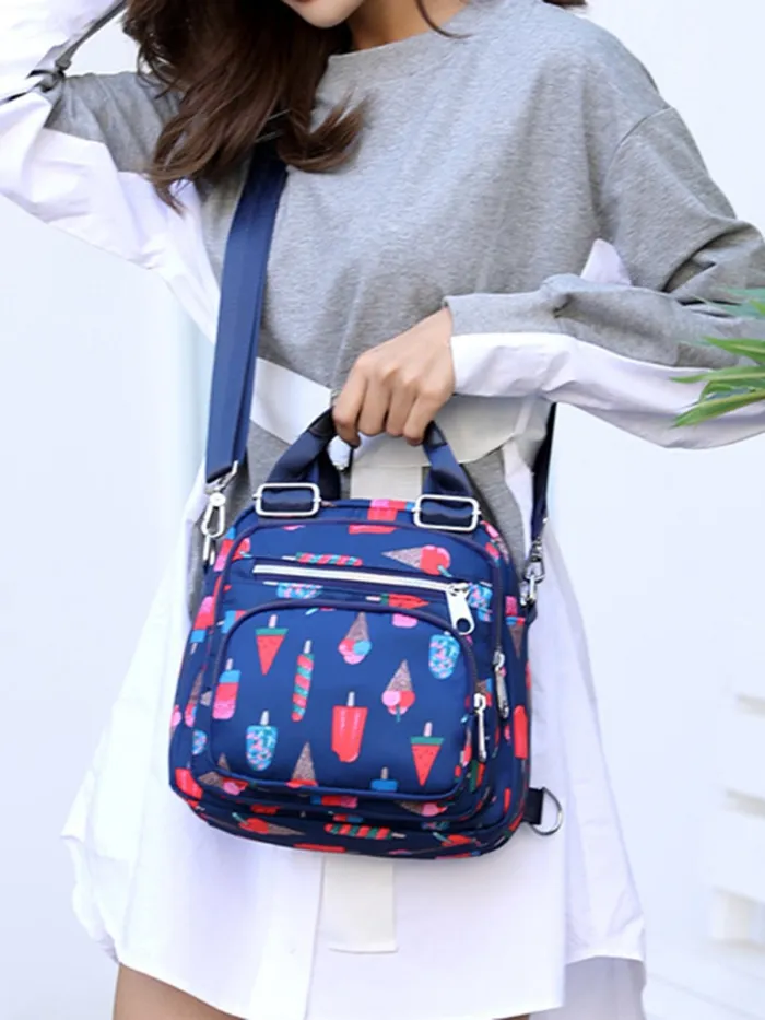 Floral Nylon Zipper Backpacks Crossbody Bags