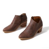 Women Cowhide Leather Martin Booties Plus Size Chunky Heel Shoes
