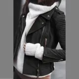 Fold Over Collar  Zipper  Plain Jackets