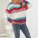 Casual Long Sleeve Colouring Striped Sweater