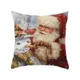 Christmas Pillow Case Deer Snowman Pattern Pillow Cover Cotton Linen