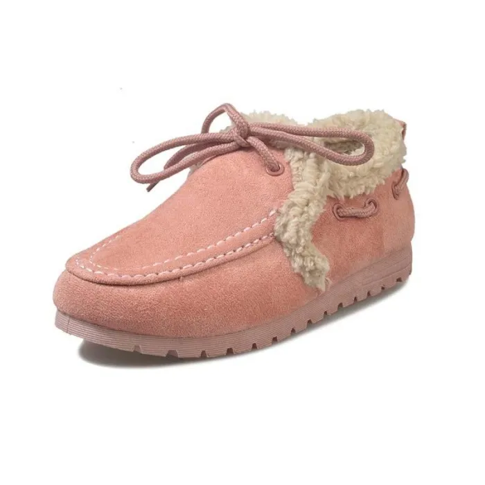 Women Warm Snow Booties Flat Heel Winter Slip On Boots