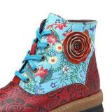 Ethnic style flower flat with zipper boots