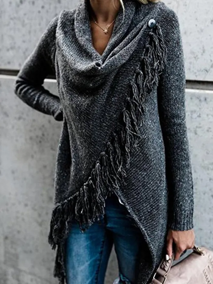 H-line Long Sleeve Plain Knitted Cardigan
