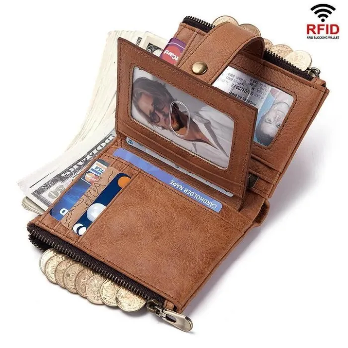 Men's Genuine Leather RFID Buckle Wallet