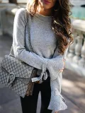 Trumpet Sleeve Solid Color Soft Elastic Sweater