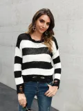 Long Sleeve Stripes Knitted Shirts & Tops