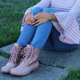 Women Casual Lace-Up Sparkling Glitter Pu Boots