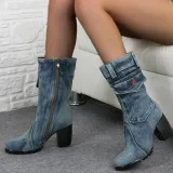 Mid-rise chunky with casual denim booties