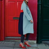 Fashion Lapel Plain Color Blocking Woolen Long Coats