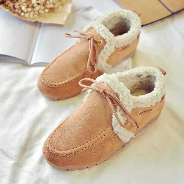 Women Warm Snow Booties Flat Heel Winter Slip On Boots