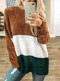 Brown Simple & Basic Fall&Winter Color-Block Knit Wear Sweaters