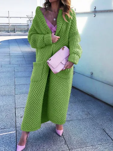 Shawl Collar Dual Pockets Long Women's Cardigans