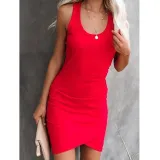 Low Round Neck Solid Color Bodycon Dresses