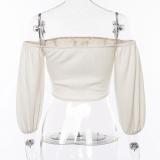 Sexy Off Shoulder Slash Neck Long Sleeve Button Knitted Tops
