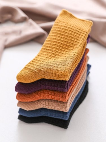 Vintage Plain Double-needle Retro Plaid Tube Warm Casual Socks