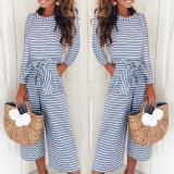 Long-Sleeved Striped Print Jumpsuits