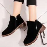 Green Slip-On Women's Suede Ankle Boots