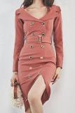 Fashion Turndown Collar Pure Colour Bodycon Dresses