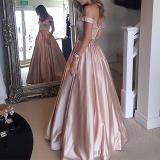 Fashion Off-Shoulder Pure Colour Evening Dress
