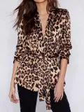 Fashion Leopard Print Long Sleeve Belt Coat