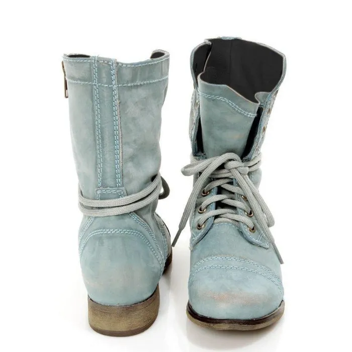 Women PU Booties Casual Comfort Lace Up Shoes