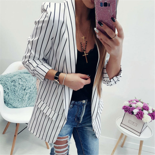 Sexy Long-Sleeved Striped Suit Jacket