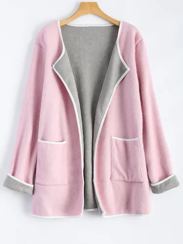 Pockets Shawl Collar Color-Block Sweet Casual Cardigans