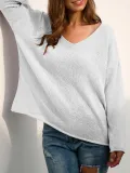 Long Sleeve V Neck Plain Casual Sweaters