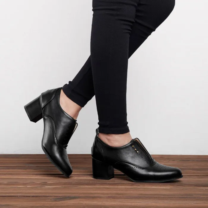 Vintage Slip On Booties Chunky Heel Pu Boots