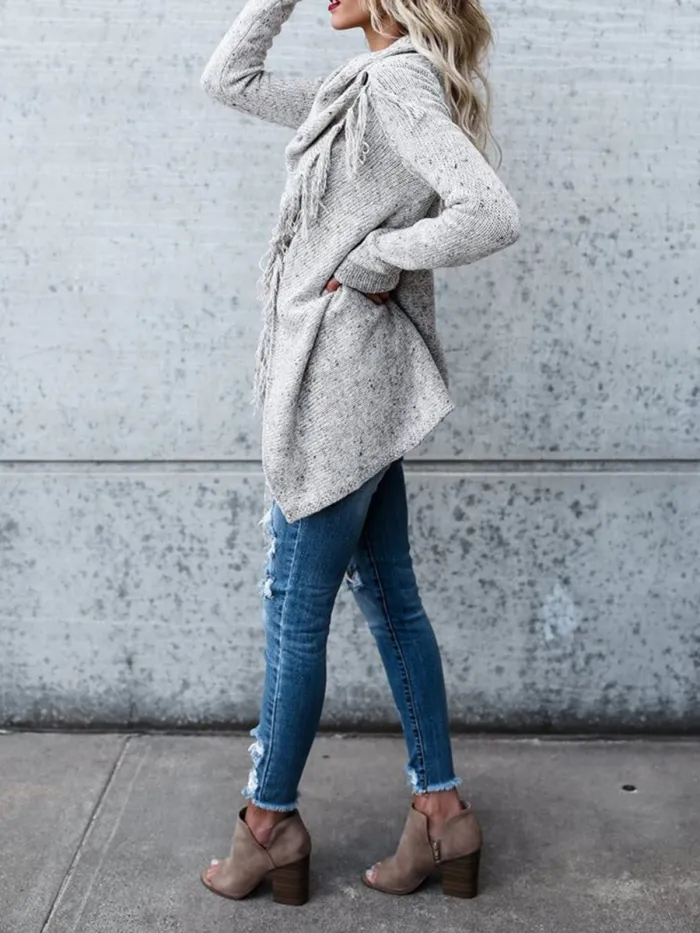 H-line Long Sleeve Plain Knitted Cardigan