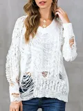 V Neck Casual Long Sleeve Ripped Sweaters