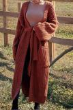 Fashion Pure Colour Warm Belted Knitted Coat