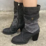 Mid-rise chunky with casual denim booties