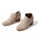 Women Cowhide Leather Martin Booties Plus Size Chunky Heel Shoes