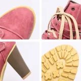 Women Lace Up Booties Casual Comfort Chunky Heel Shoes