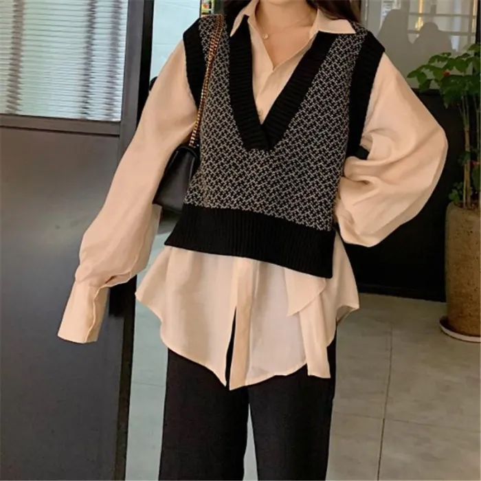 Casual Loose V Neck Knitted Sweater Vest